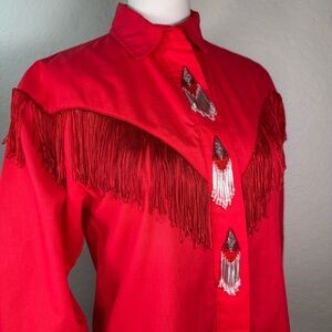 Vintage Western Collection Beaded Fringe Rodeo Cowgirl Cowboy Shirt SMALL EUC